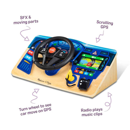 Melissa & Doug Vroom & Zoom, Interactive Wooden Dashboard, Racing Car Steering Wheel Toy, Lights & Sounds, Preschool Learning Toys for Girls & Boys 3+ - FSC Certified