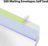 #10 Envelopes Letter Size Self Seal | 500 Business Mailing Security Peel and Sealing Envelope | 100% Tinted | no 10 White Windowless Legal Regular Plain Envelops Pack | 4-1/8 x 9-1/2 Inches | 24 LB