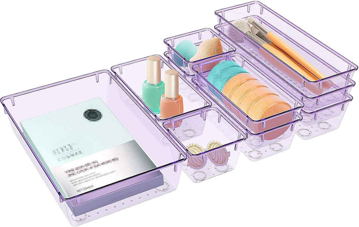 16 PCS Drawer Organizer Set, 5 Varied Size Bathroom and kitchen Drawer cabinet organizer Trays, Clear Storage Bins for Makeup, Jewelry, Utensils and Gadgets