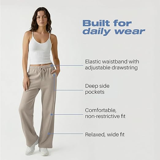 Common Stitch 3 Pack Wide Leg Fleece Lounge Sweatpants for Women — Deep Pockets, Relaxed Fit, Elastic Drawstring Waist