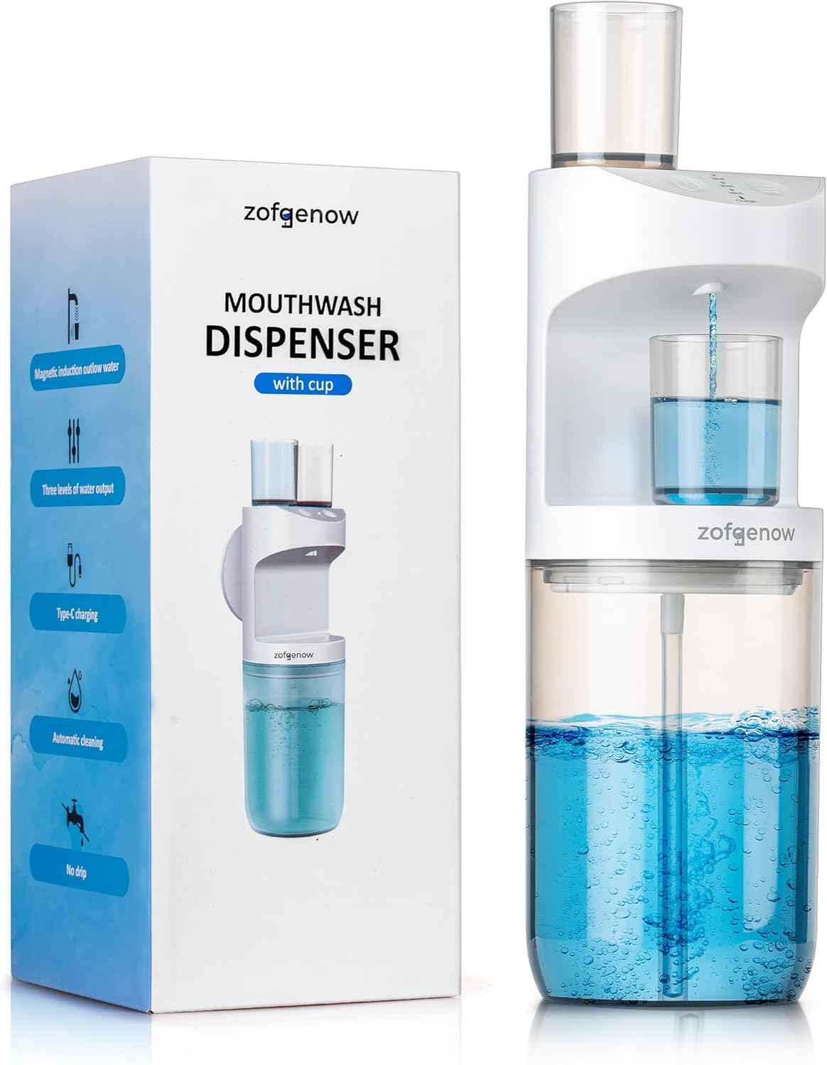 ZOFGENOW Automatic Mouthwash Dispenser for Bathroom,Bathroom Accessories 19.4 Fl Oz Dispensers with Magnetic Cups,Wall Mounted Dispenser,Suitable for All Age Groups,White