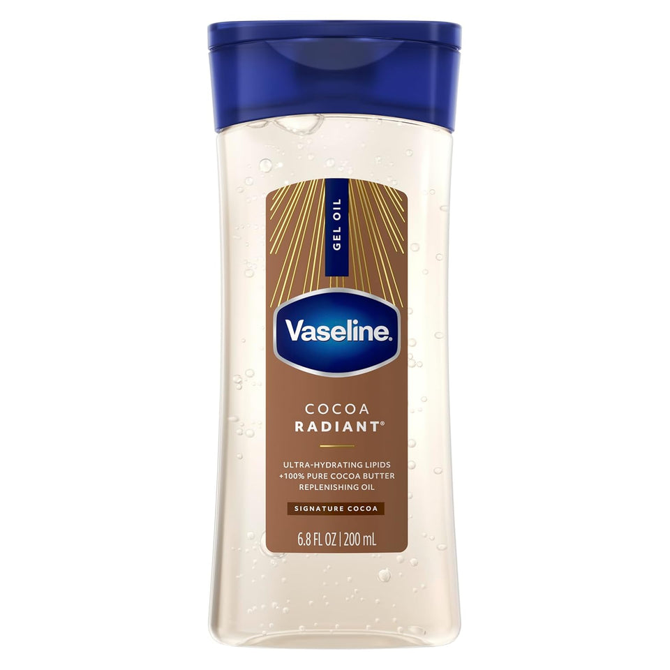 Vaseline Intensive Care Cocoa Radiant for Glowing Skin Body Gel Oil Made with PLre Cocoa Butter + Replenishing Oils 6.8 fl oz