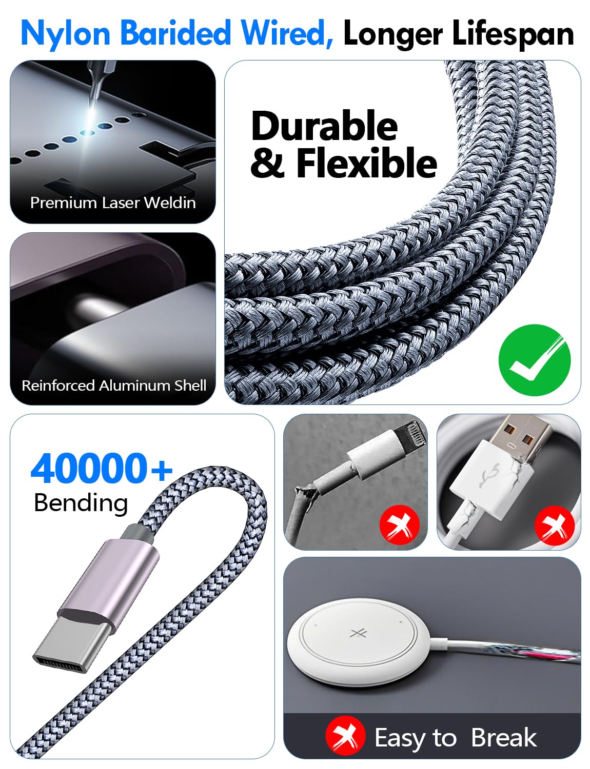 2Pack Multi Charging Cable Cord for Travel Vacation Essentials,Apple Watch Charger,iPhone 17 Charger,[3-in-2] USB A/Type C/Lightning Cable for iWatch,iPhone 17-11,Xbox Series X&S,Airpods,Home,Office