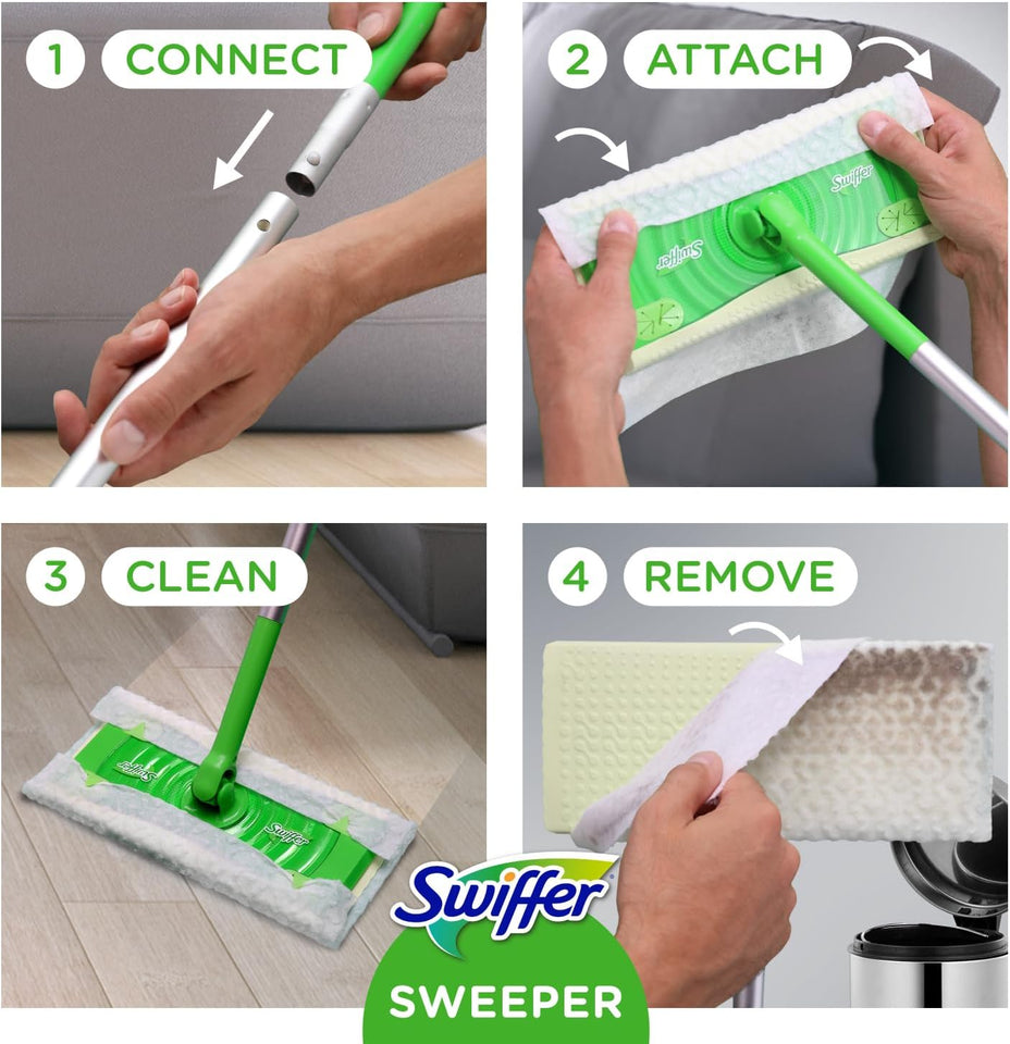 Swiffer Sweeper 2-in-1 Mops for Floor Cleaning, Dry and Wet Multi Surface Floor Cleaner, Sweeping and Mopping Starter Kit, Includes 1 Mop + 19 Refills, 20 Piece Set - PureLivingMart