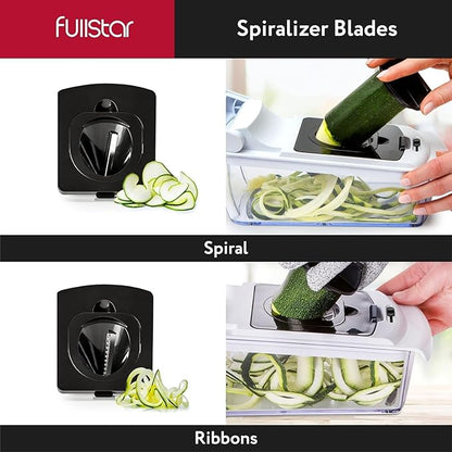 Fullstar Vegetable Chopper and Spiralizer - Food Chopper with Container, Fruit Slicer, Kitchen Gadgets & Accessories, Home Essentials (4 in 1, White)