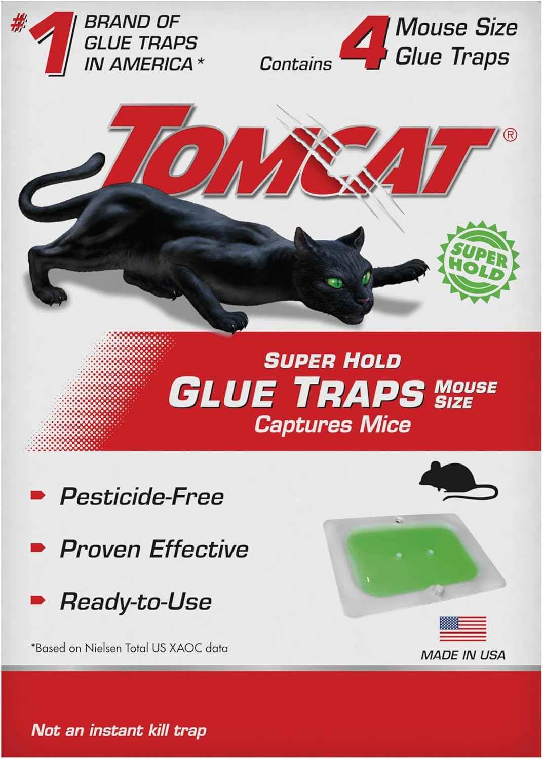 Tomcat Super Hold Glue Traps Mouse Size for Mice, Cockroaches, Spiders, and Scorpions, Ready-To-Use, 4 Traps