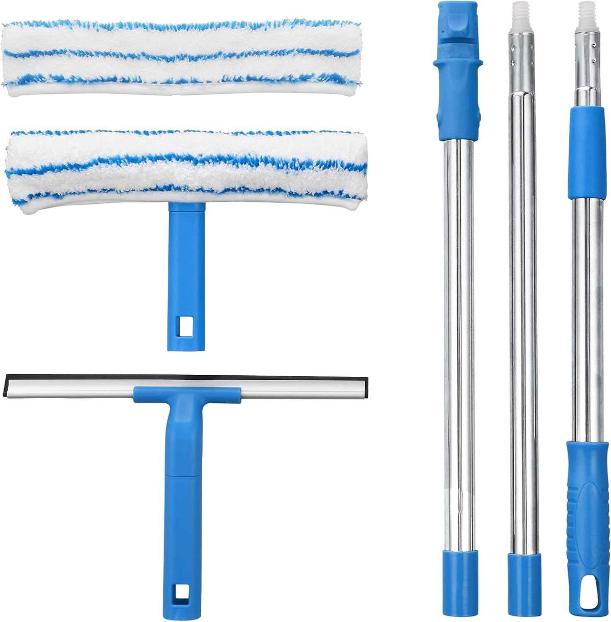 Window Cleaner with Long Handle(57IN), Glass Cleaning Tools with Silicone Squeegee & Microfiber Scrubber, Window Cleaning Kit for Shower Glass Mirror Door Car