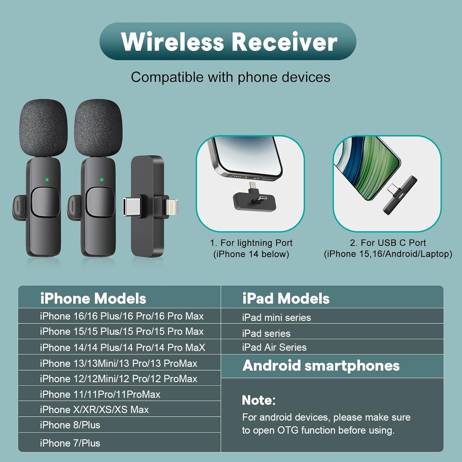 MAYBESTA Wireless Mini Microphone for iPhone, Android Phone - Lavalier Lapel Mic for Audio Video Recording - Clip on Content Creator Microphones for YouTube Tiktok Podcast Vlogging