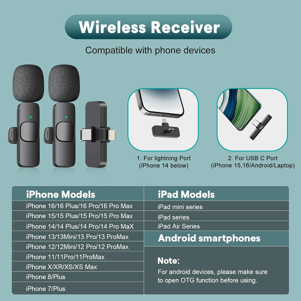 MAYBESTA Wireless Mini Microphone for iPhone, Android Phone - Lavalier Lapel Mic for Audio Video Recording - Clip on Content Creator Microphones for YouTube Tiktok Podcast Vlogging