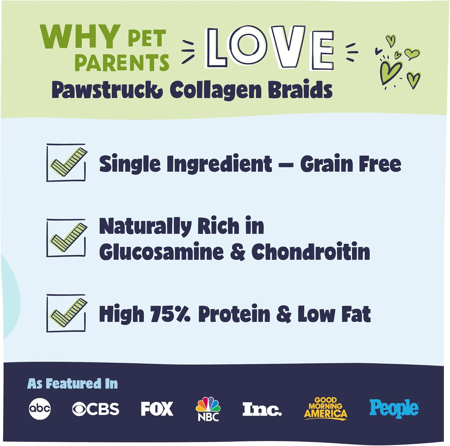 Pawstruck natural collagen braids for dogs, 3 pack, long-lasting rawhide alternative with chondroitin and glucosamine, 10-13 inches, large size