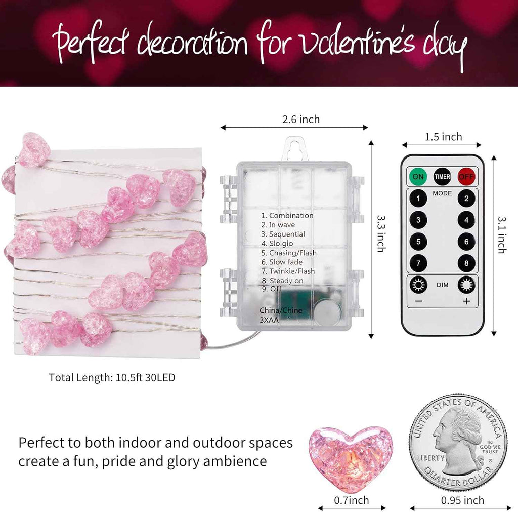 brightown 10.5ft 30 led pink heart battery operated fairy lights with timer and remote