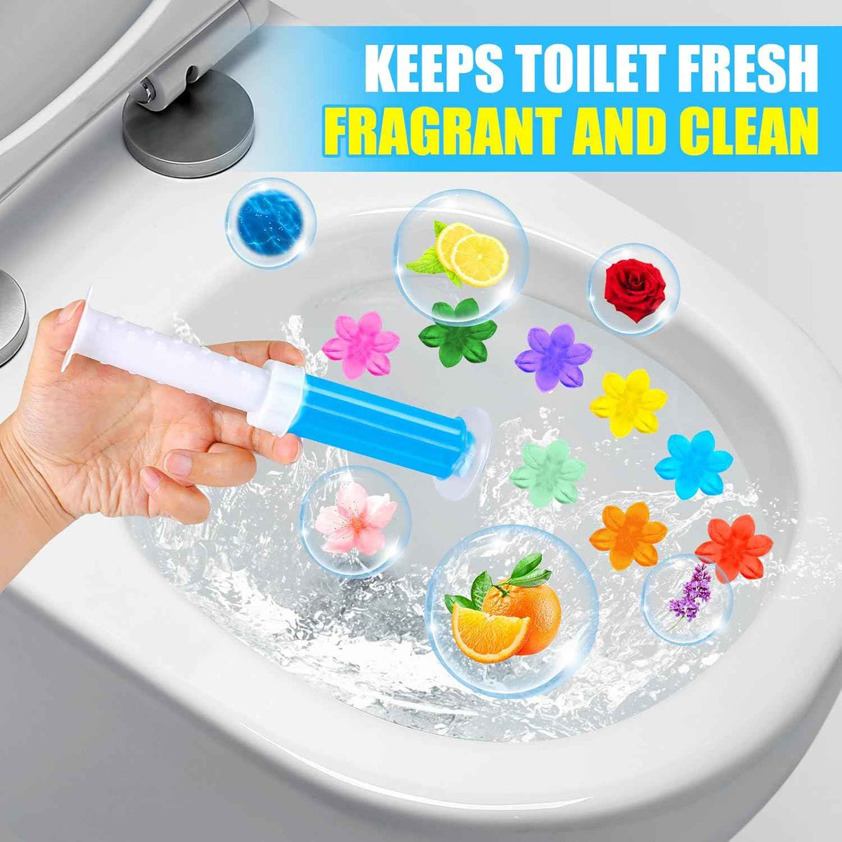 8 Pack Toilet Gel Stamp, 96 Stamps 8 Kinds Of Scent Toilet Bowl Cleaner Gel, Long-Lasting Flowers Shaped Bathroom Freshener, Keeps Toilet Fresh Fragrant and Clean