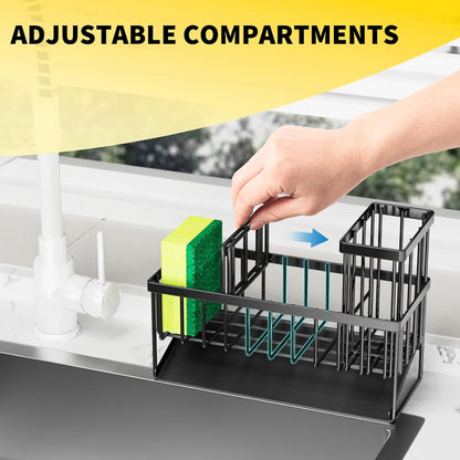 Cisily Kitchen Sink Caddy Organzier with High Brush Holder, Sponge Holder for Sink, 304 Rustproof Stainless, Kitchen Countertop Soap Dispenser Organizer, Kitchen Decor and Accessories