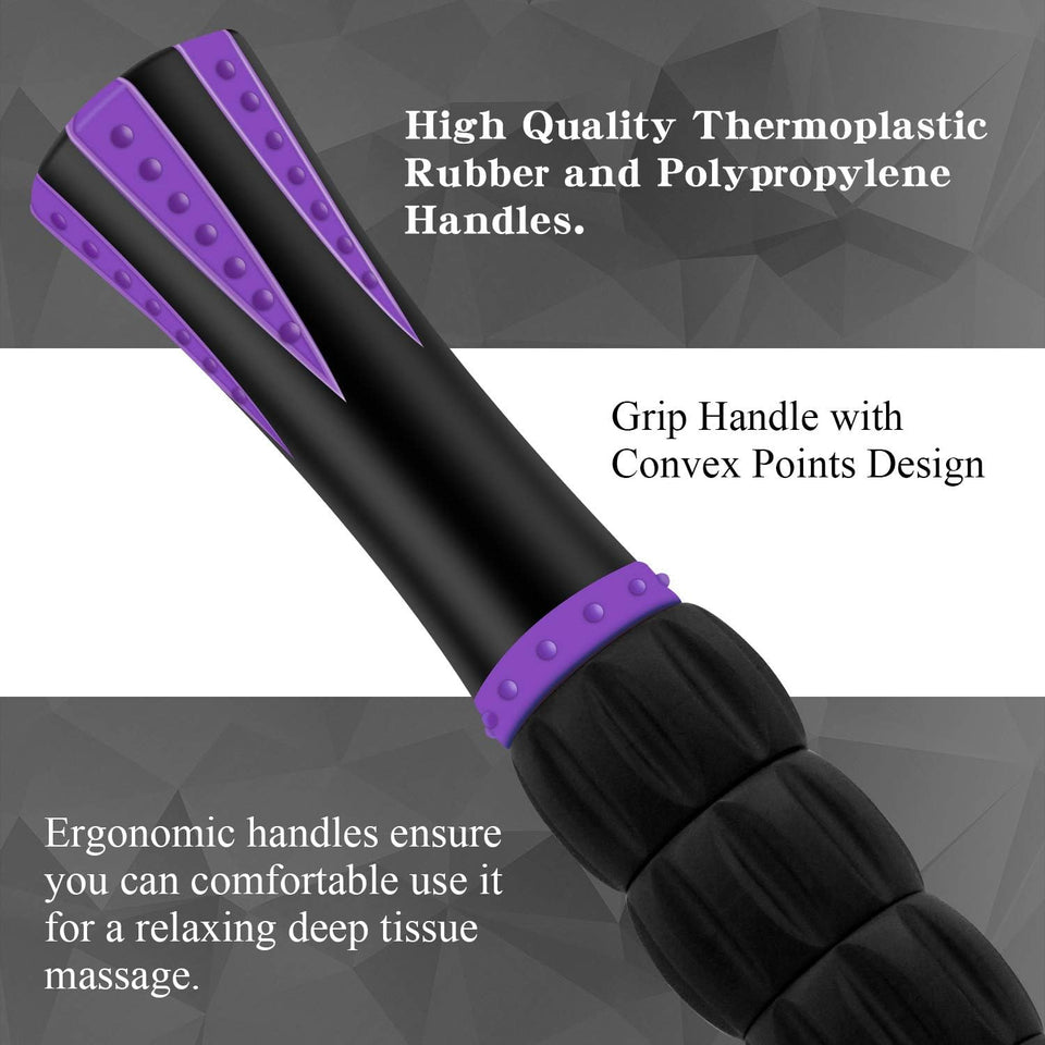 Muscle Roller Massage Roller Stick- Deep Tissue Fascia Blaster for Myofascial Pain Relief, Lymphatic Drainage & Body Sculpting, Handheld Physical Therapy & Recovery Tool (PLrple Black-18 inch)
