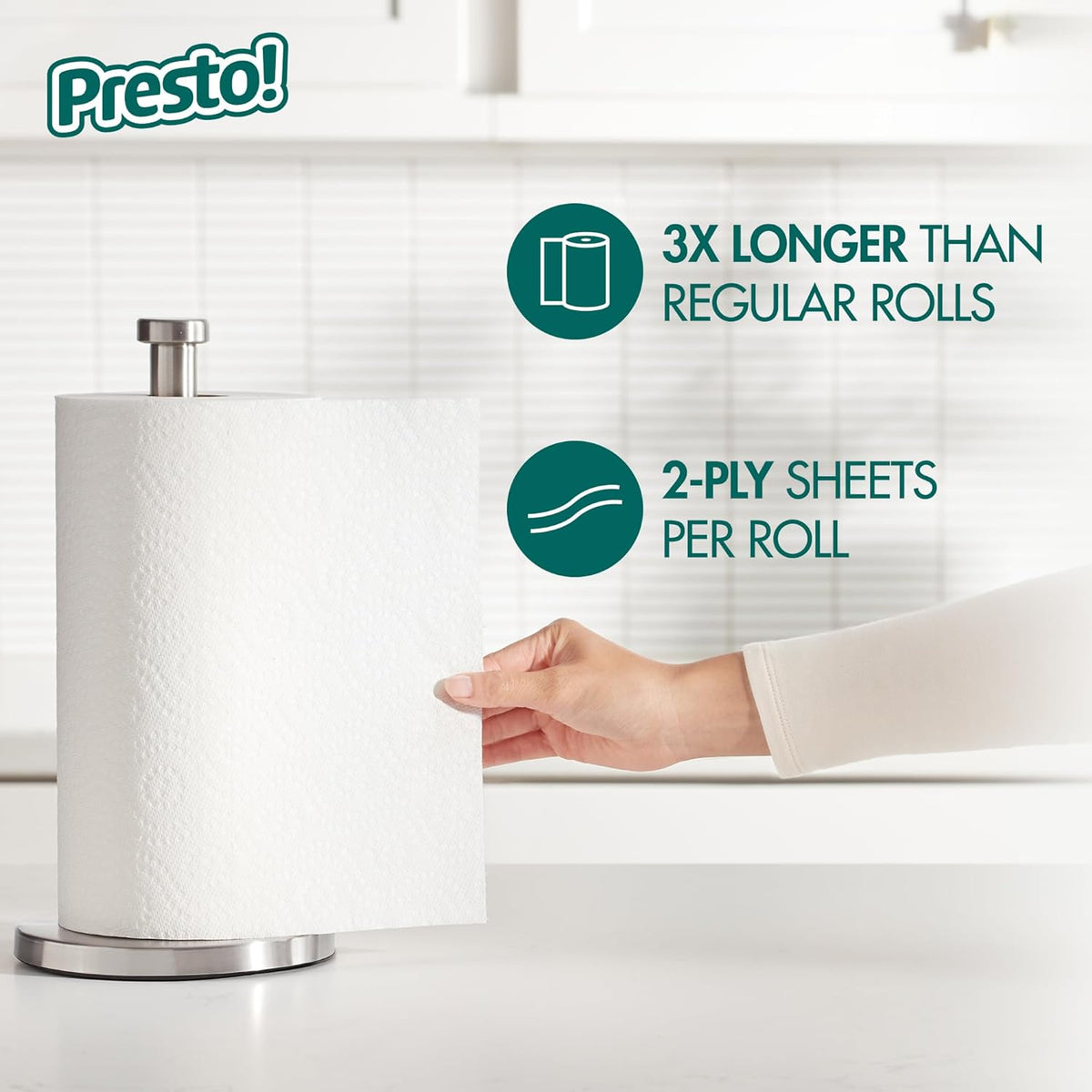 Amazon Brand - Presto! Ultra-Strong Premium Paper Towels, 158 Sheet Huge Roll - Flex-a-Size, 12 Rolls (2 Packs of 6), Equivalent to 38 Regular Rolls, White