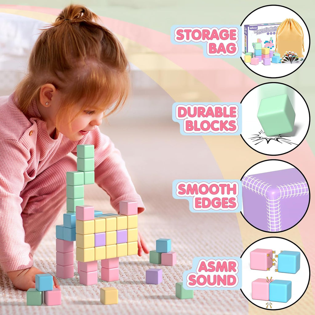 Apluses 32pcs Magnetic Blocks Building Cubes for Toddlers, Classroom Must Haves Creative Learning Kids Gifts, Preschool Montessori Sensory Autism Magnet Toys for Boys and Girls Ages 3 4 5 6