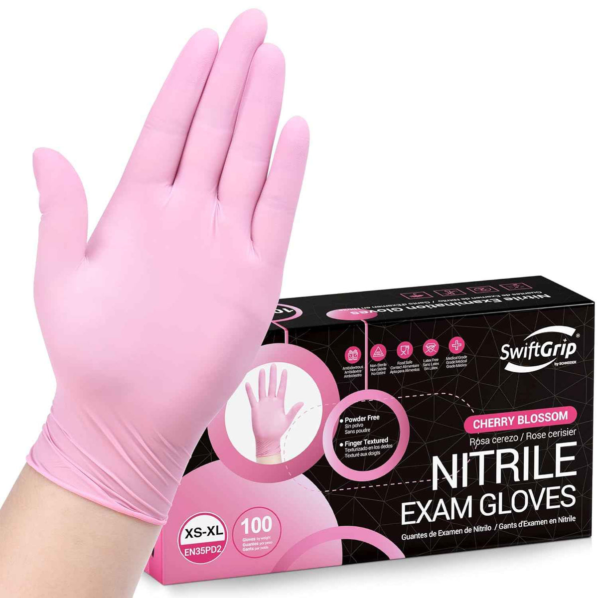Pink Nitrile Gloves, 3-mil, Industrial Gloves Disposable Latex Free, for Cleaning & Esthetician, Rubber Powder-Free, 100-ct Box (Medium)