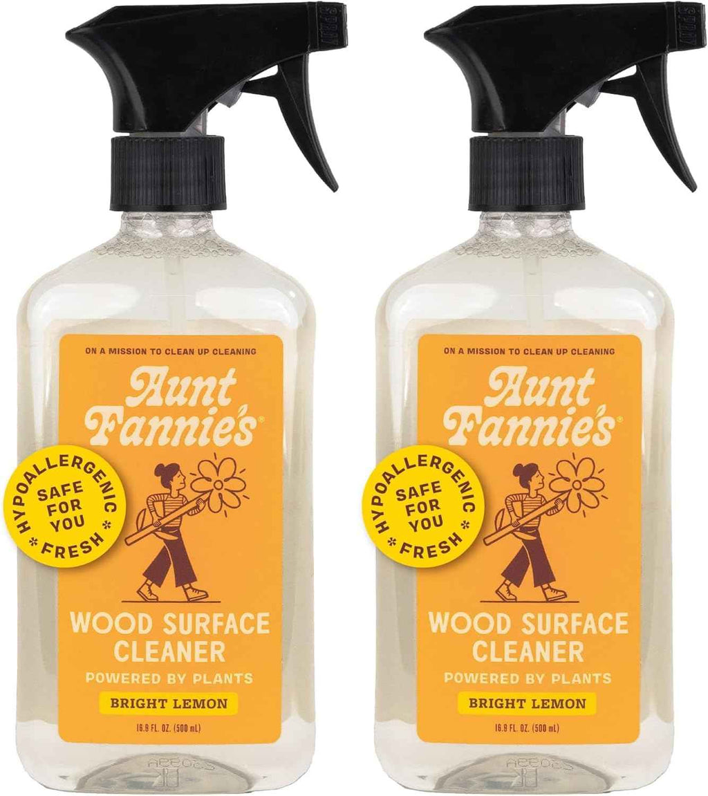 Aunt Fannie's All Purpose Wood Spray Cleaner, No-Wax Formula, Perfect for Wood Tables, Walls, Counters & Shelves, 16.9 Ounces, Lemon Scent (Pack of 1)