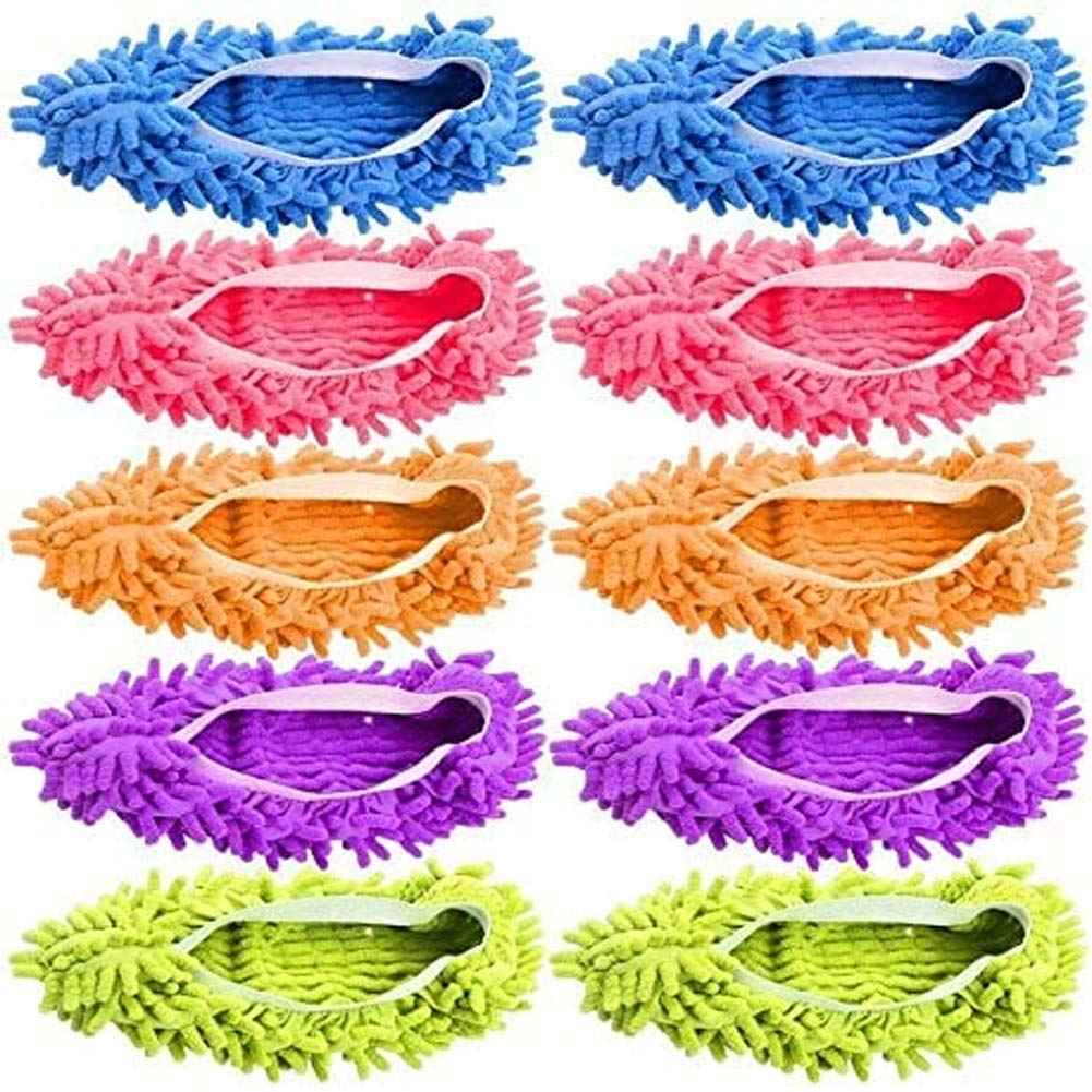 Microfiber mop slipper shoes, 5 pairs, soft washable reusable, free size, for men and women, kids