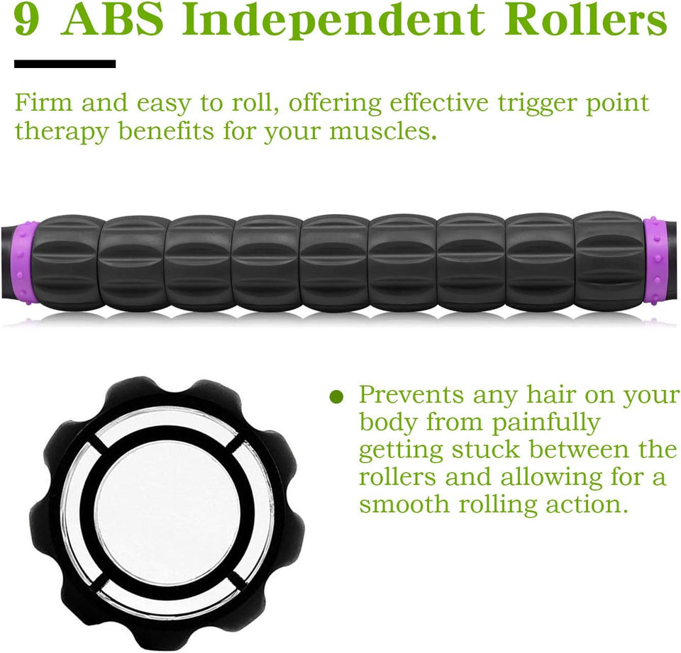 Muscle Roller Massage Roller Stick- Deep Tissue Fascia Blaster for Myofascial Pain Relief, Lymphatic Drainage & Body Sculpting, Handheld Physical Therapy & Recovery Tool (PLrple Black-18 inch)