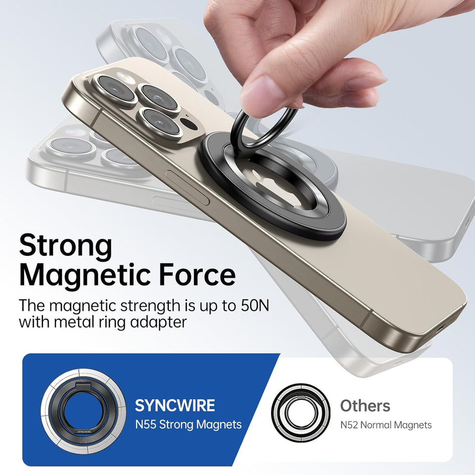 SYNPLIRE Magnetic Phone Ring Holder for MagSafe, 360° Rotation Cell Phone Grip Stand Finger Ring Kickstand Two-Sided Magnet Compatible with iPhone 17 Pro Max 16 15 14 13 12 MagSafe Accessories