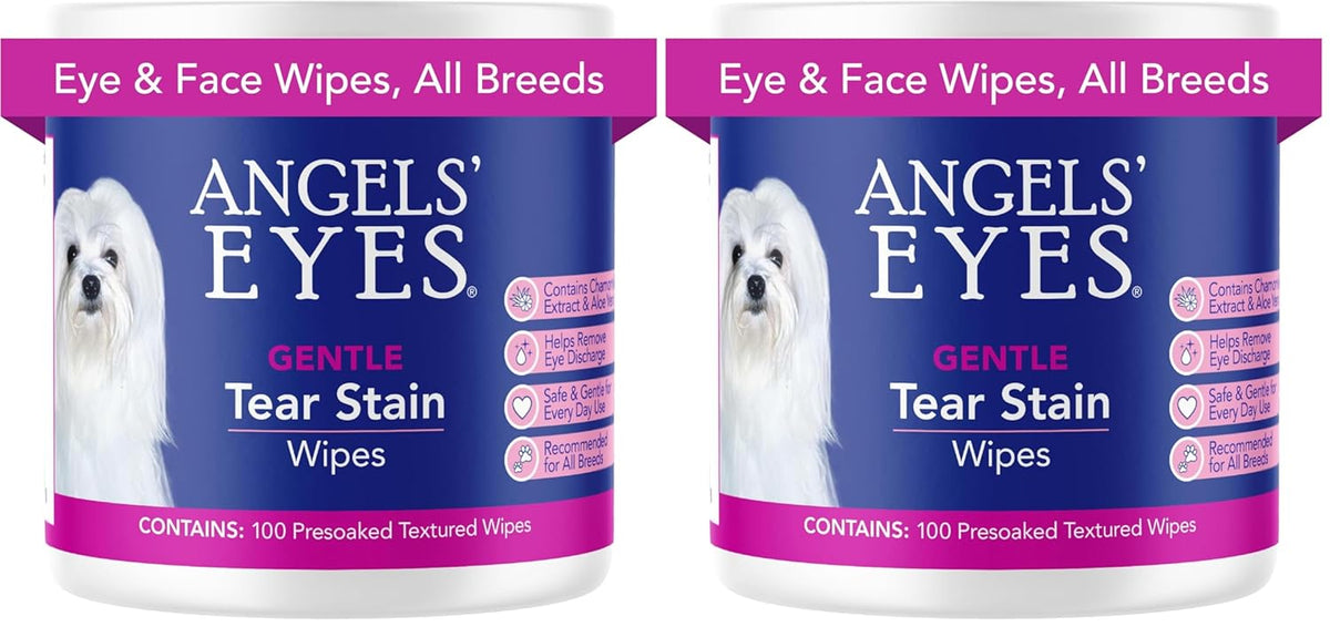 Angel's Eyes Gentle Tear Stain Wipes for Dogs and Cats, Presoaked, 100 Count, Textured