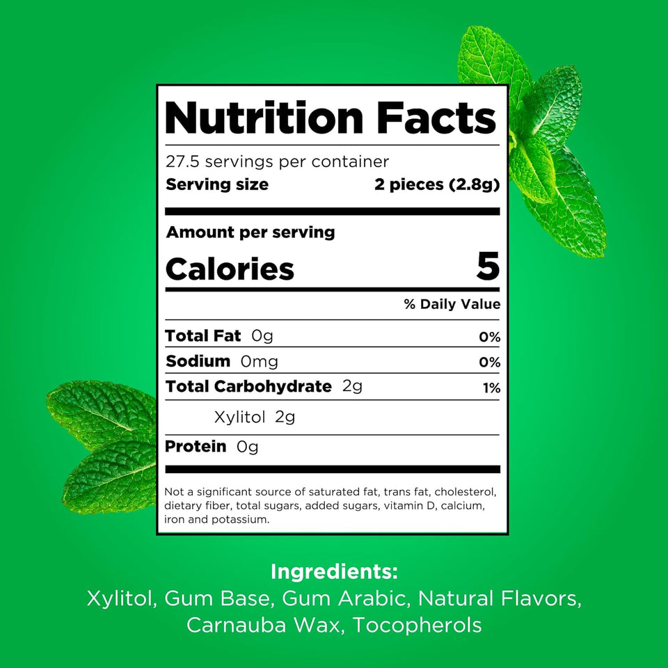 PLR Gum | Aspartame Free Chewing Gum | 100% Xylitol | Natural Spearmint Flavored Gum, 55 Pieces (Pack of 1)
