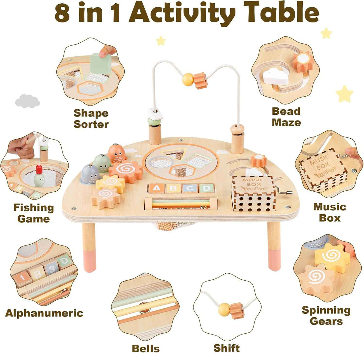 Activity Table for 1 Year Old, Montessori Toys for 1 2 Year Old Girls Boy Gifts, 8 in 1 Wooden Sensory Play Table for Toddler 1-3, Learning Toys for Baby 12-18 Months 1st Christmas Birthday Gifts