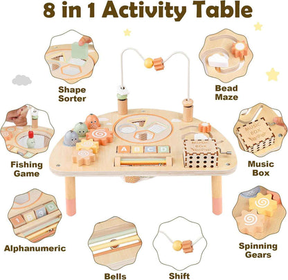 Montessori Wooden Sensory Play Table for Toddlers 1-3 Years, 8-in-1 Activity Center for 1-2 Year Old Girls and Boys