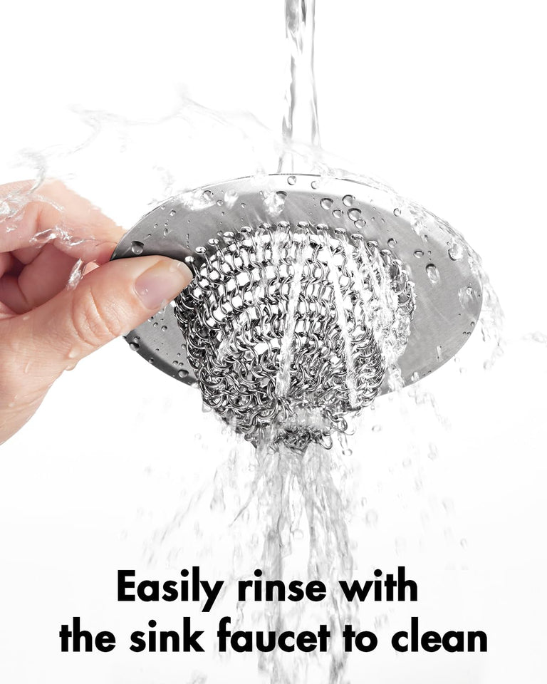 Revolutionary Kitchen Sink Drain Strainer/Patented Reversible Chain Mesh, Effortless Cleaning & Debris Catcher, Large Capacity, No Clog, 304 Stainless Steel & Rust-Proof/Handmade