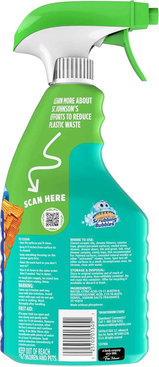 Scrubbing Bubbles Easy Clean Foaming Multipurpose Bleach-Free Bathroom Cleaner, Fast-Acting Foam Cleans Limescale, Dirt and Grime on Showers, Sinks, Toilets, Tiles, Counters, & More, 32oz Spray