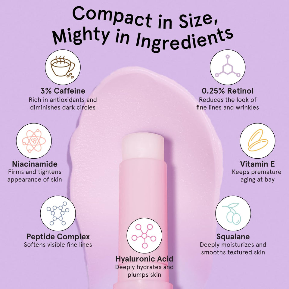 grace & stella Under Eye Brightener Balm Stick - Travel Size Toiletries - Retinol & Caffeine Eye Cream for Dark Circles, PLffiness, Wrinkles - Restore and Hydrate - Vegan Skincare (0.13oz / 3.5g)