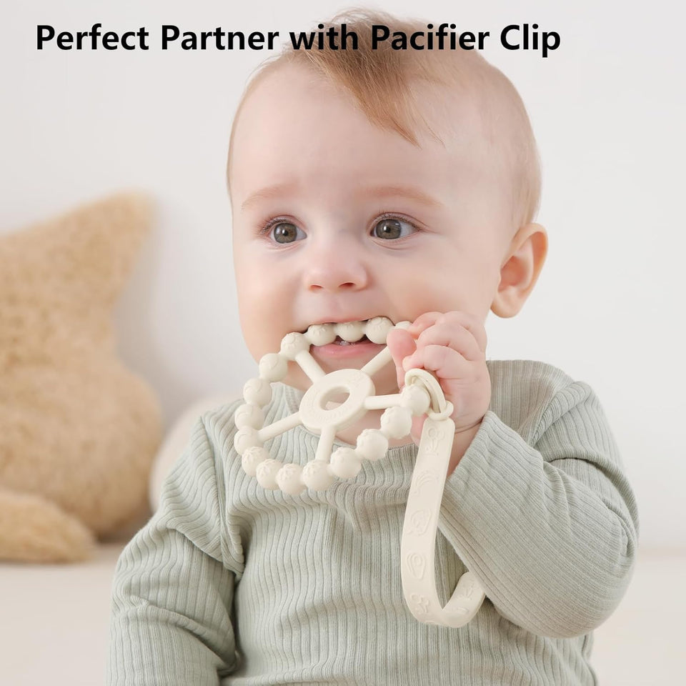 Silicone Baby Teething Ring Set – 3-Pack Multitextured Sensory Teethers for Infants and Toddlers, Easy-Grip Soft Silicone in Purple, Pink, and White