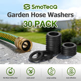 SmoTecQ 30 Pack Garden Hose Washers with Self-Locking Tabs - Heavy Duty Rubber Seals for 3/4" Hose Fittings, Stay-in-Place Design Prevents Falling Out & Leaks, Black