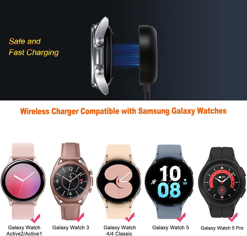 2 Pack Compatible with Samsung Watch Charger,Galaxy Watch7/6/5/4 Charger Cable Dock USB Replacement for Samsung Galaxy Watch 7/6/6 Classic/5/5 Pro/4/4 Classic/3/Active 2/Active
