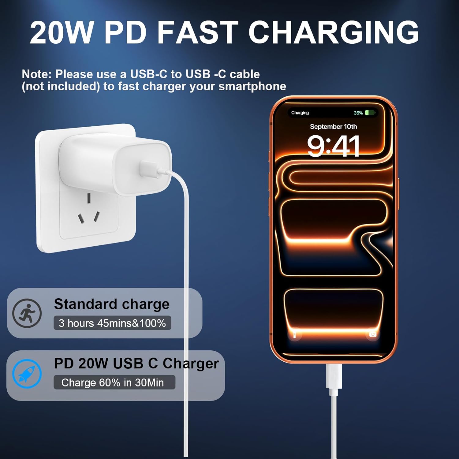Phone Chargers iPhone Fast Charging,10 Ft Long USB C to USB C Cable Fast Charging Cord Type C Charger USBC Fast Charger Block for iPhone 17/Pro/Pro Max/17 Air/16/16 Pro/16 ProMax/15/Pro/ProMax,White
