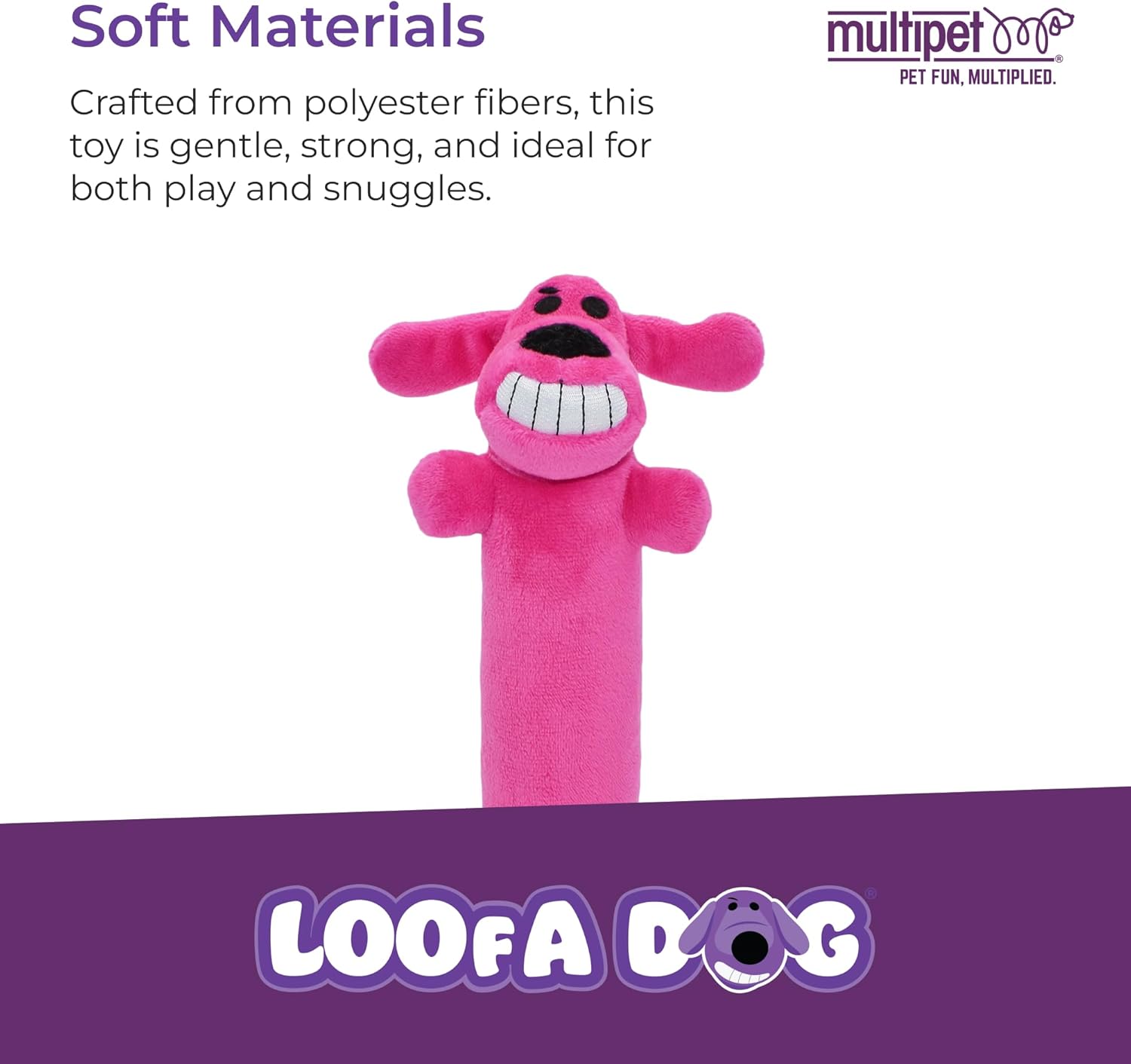 Multipet Original Loofa Dog Plush Toy - Squeaky Toy for All Dogs - Extra Soft Plush - Stuffed Animal Dog Toys for Playing - Cute Dog Pet Toy (1 Count, 12”, Random Color Surprise)