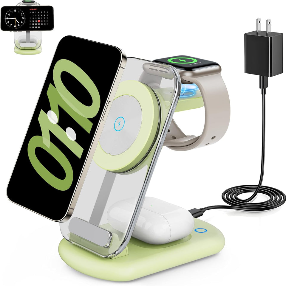 2025 Traveling Wireless Mag-Safe Fast Charging Station,Magnetic 3 in 1 Charger with Light for iPhone 17 16 15 14 13 12 Pro Max Plus,Apple Watch& Air pods 4 3 2 Pro-Gifts for Wife & Husband(White) - PureLivingMart