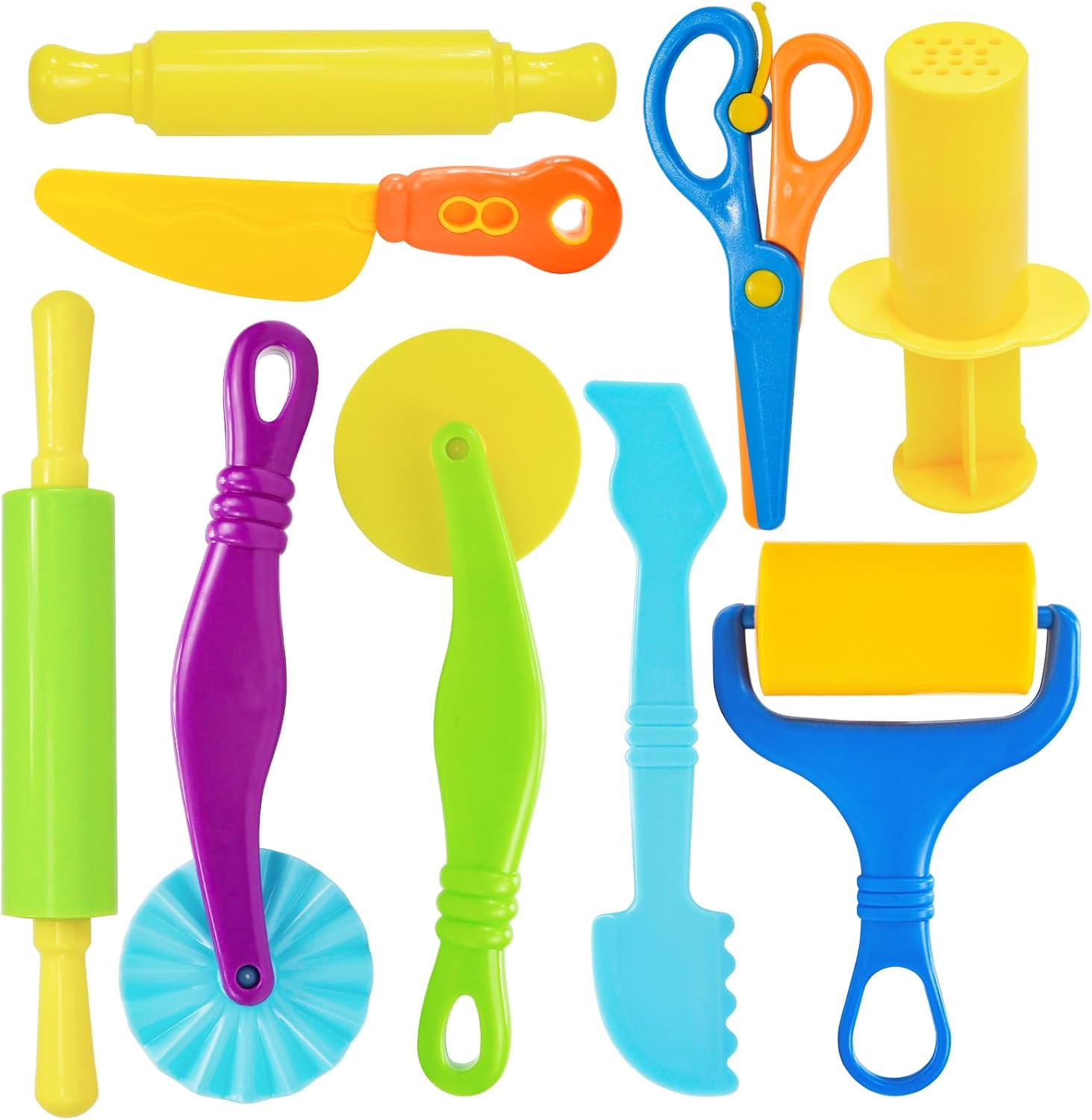LCY WEDSHI Dough Tool Set, 9 Pcs Dough Tools Sets for Kids Ages 4-8, Dough Accessories Includes Cutters Roller, Rolling Pins, Safety Scissors, Plastic Knife, Plastic Rollers