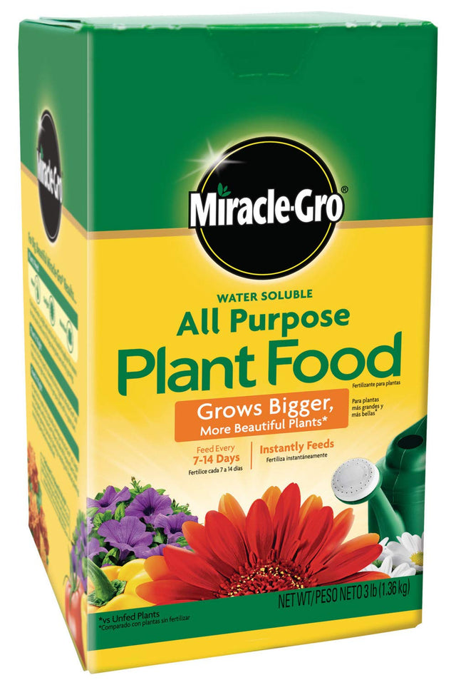 Miracle-Gro Water Soluble All PLrpose Plant Food - Fertilizer For All Indoor or Outdoor Plants including Roses, Flowers, Vegetables, Houseplants, Trees, and Shrubs, 3 lbs.