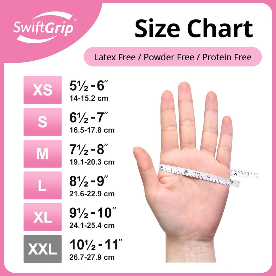 SwiftGrip Pink Nitrile Gloves, 3-mil, Industrial Gloves Disposable Latex Free, for Cleaning & Esthetician, Rubber Powder-Free, 100-ct Box (Small)
