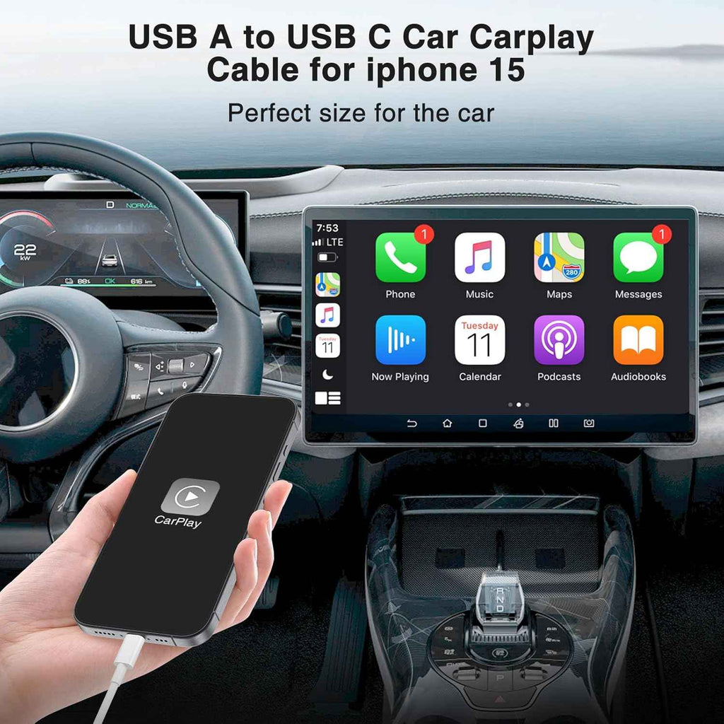 Apple CarPlay compatible cables, 3-pack: 3.3FT, 3.3FT, 6FT USB A to USB C for iPhone 17, 16, 15, iPad, MacBook