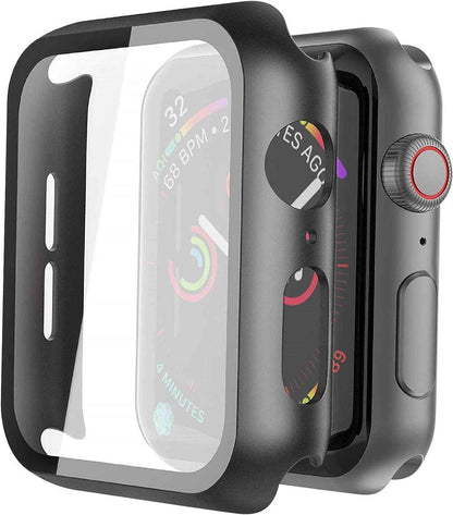 Misxi 2 Pack Tempered Glass Case Compatible for Apple Watch Series 11 (2025) Series 10 46mm, Screen Protector Cover for iWatch, Black