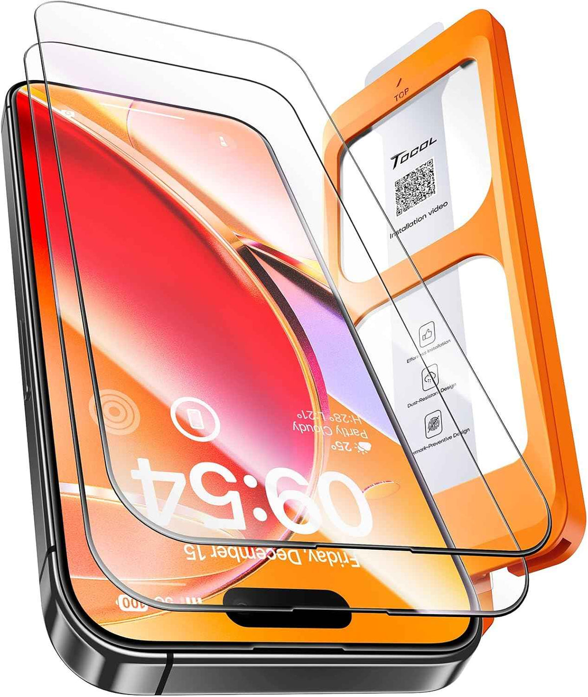 TOCOL for iPhone 17 Screen Protector 6.3 inch 9H Hardness Military Grade Shatterproof HD Tempered Glass for Full Coverage Protection 2 Pack