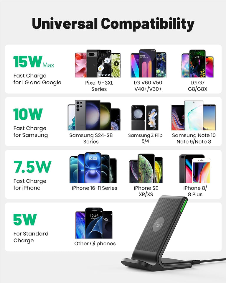 inou 15w fast qi wireless charger with adaptive light for iphone samsung google and more