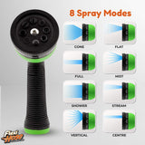 Flexi Hose with 8 Function Nozzle, 50FT - Lightweight Expandable Garden Hose, No-Kink Flexibility, 3/4 Inch Solid Brass Fittings and Double Latex Core - Green