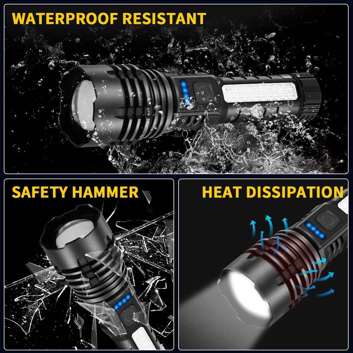 Rechargeable Flashlights High Lumens, 7Mode Super Bright Flashlight Camping, Adjustable Tactical Flash Light High Powered, LED Flashlights for Home Emergency, Christmas Gifts Stocking Stuffers for Men