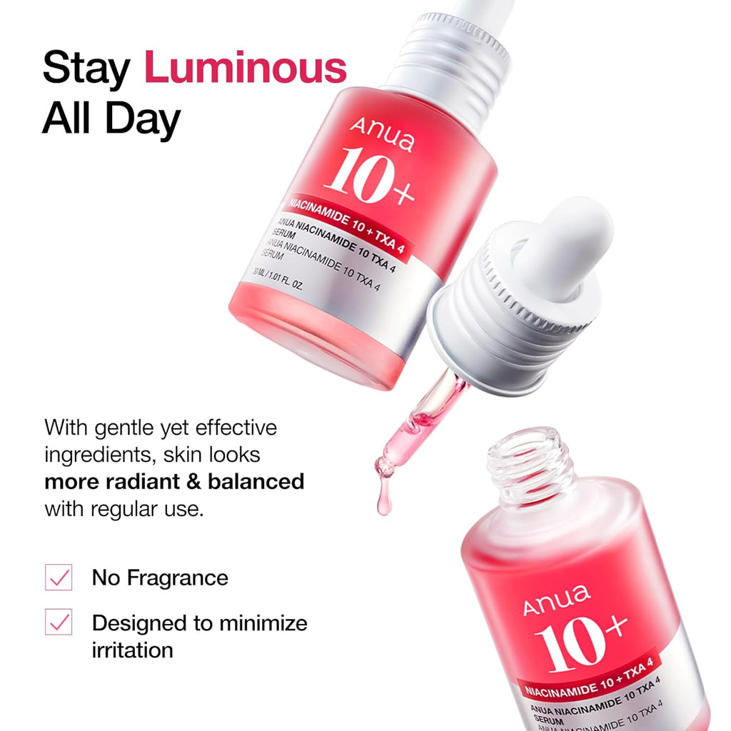 Anua Niacinamide 10 + TXA 4 Serum, Dark Spot Care, Hyaluronic Acid, Tranexamic Acid, Lightweight & Hydrating All-in-One Daily Facial Serum for Glass Skin, Korean Skincare, 1.01 fl.oz