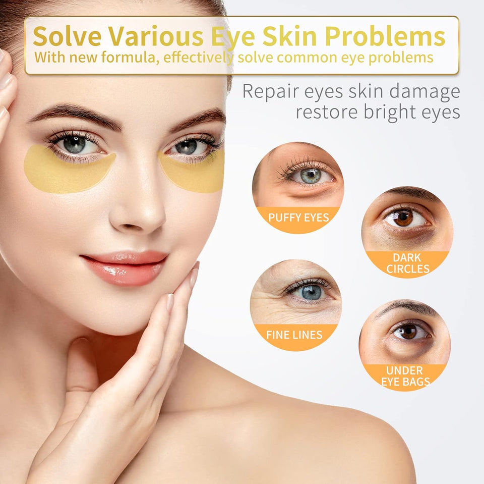 NAZANO 24K Gold Under Eye Patches - 60 Pack for Puffy Eyes, Dark Circles, Bags & Wrinkles with Collagen & Hyaluronic Acid - Eye Care Pads for Daily Skincare (Gold)