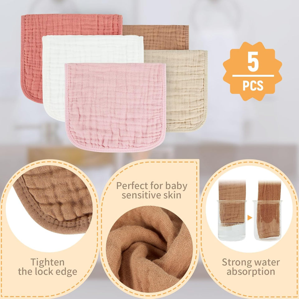 MIGIOL Muslin Burp Cloths 100% Cotton Baby Burp Cloths Soft, Absorbent 10x20 inches for Girls and Boys Baby Essentials